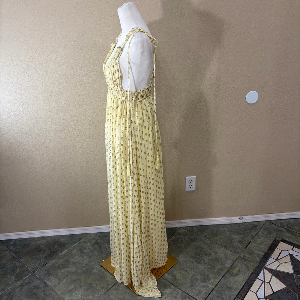 En Creme Womens Deep V-Neck Light Yellow Maxi Dress Sz S Wedding Party Beach EUC - Picture 8 of 16